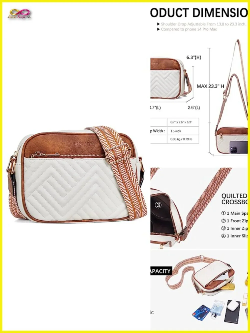 Quilted Vegan Leather Crossbody Bag with Wide Strap